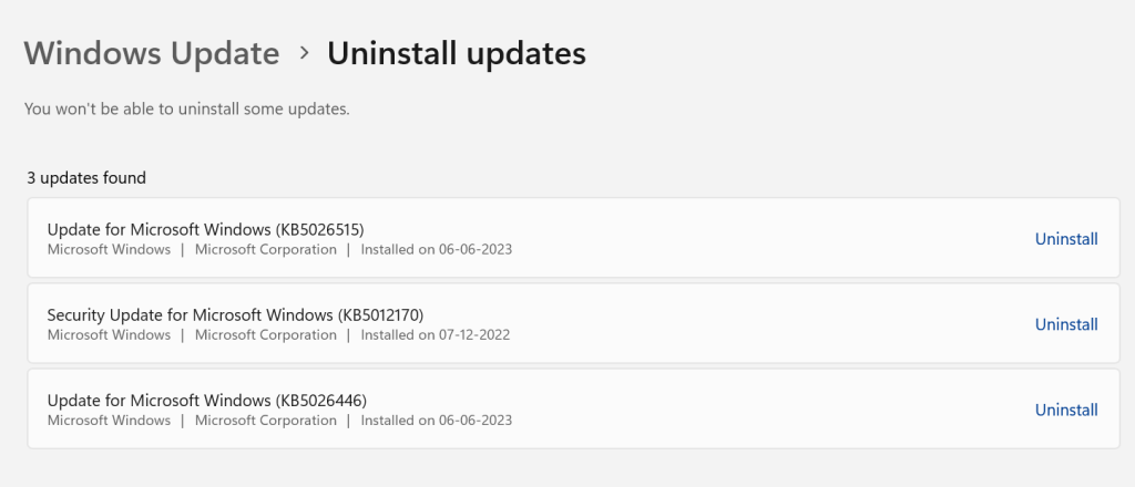 list of recently installed updates