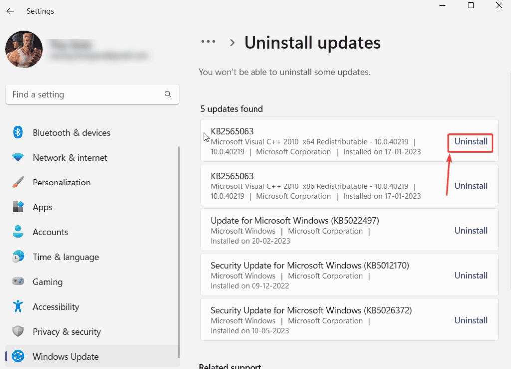 recently installed updates