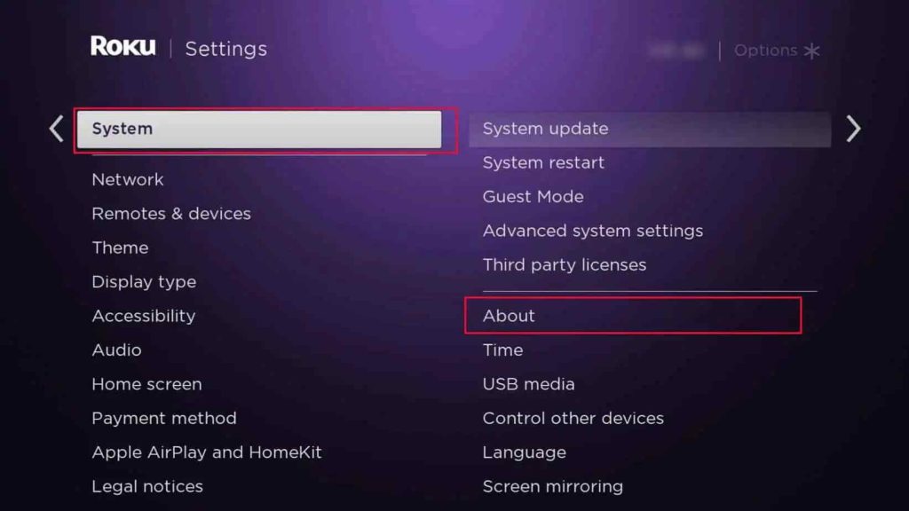 roku setting