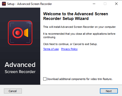 start installing the screen recording