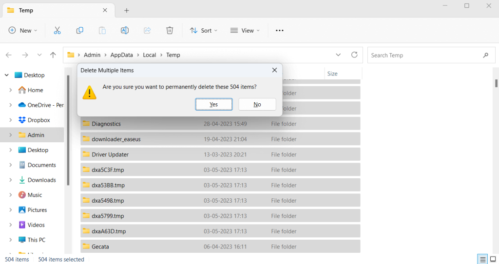 temporary files open