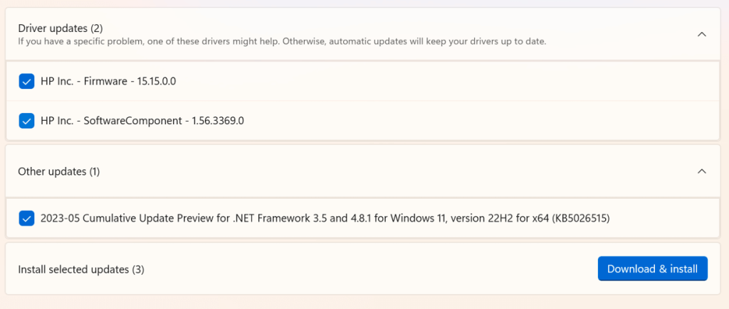 updates are listed