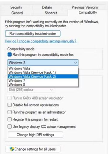 Compatibility tab
