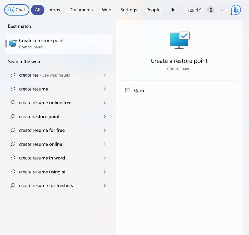 Create a restore point