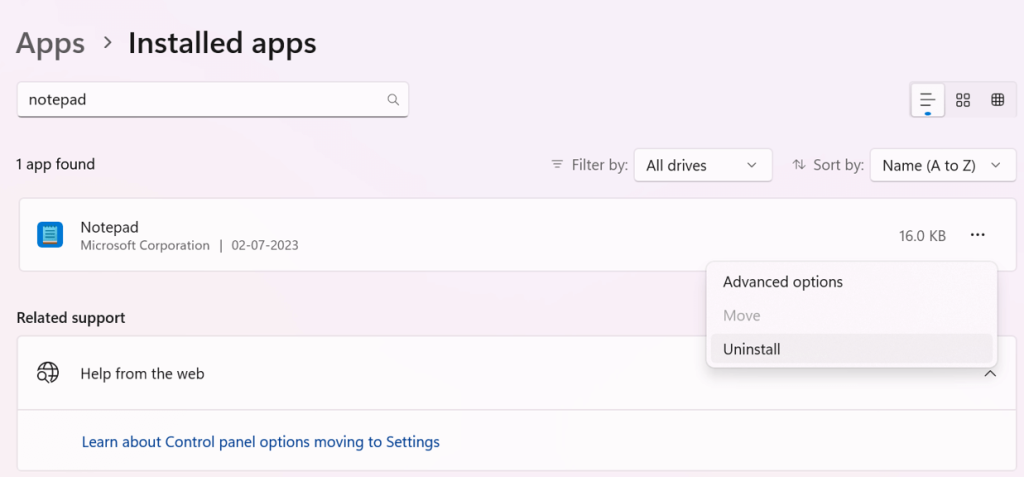 Notepad app appears