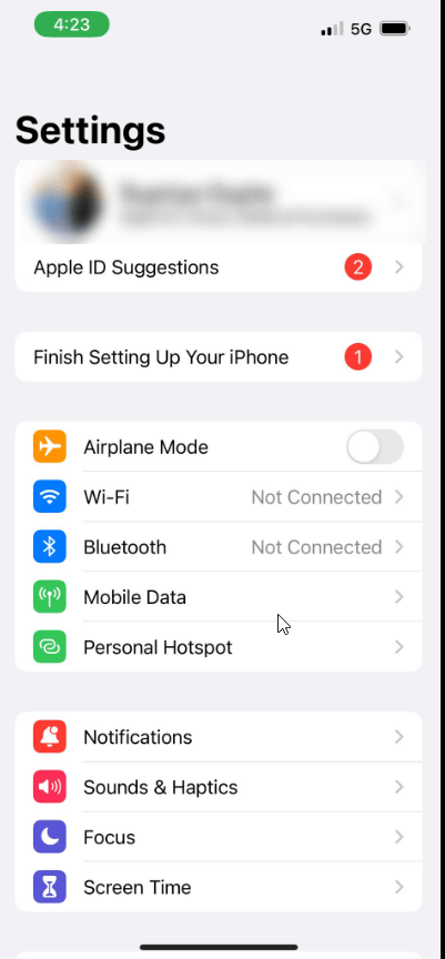 Open Settings balances