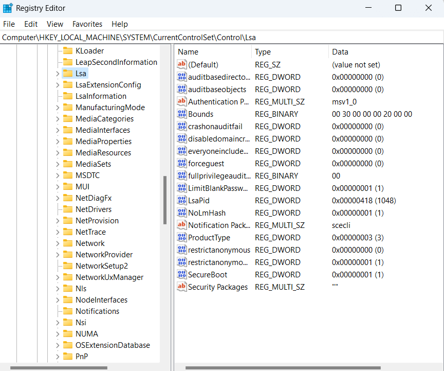 Registry Editor opens