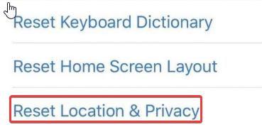 Reset Location & Privacy