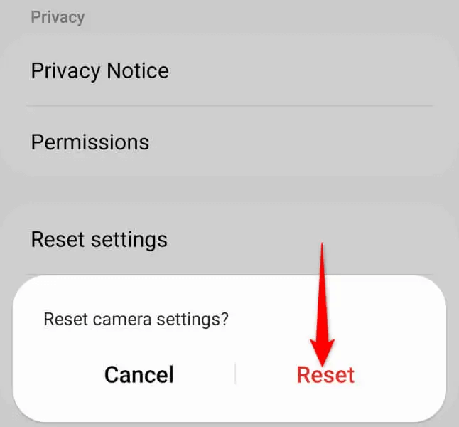 Reset settings