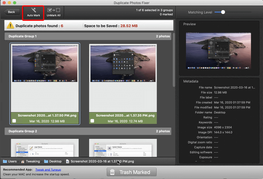 Trash duplicate files