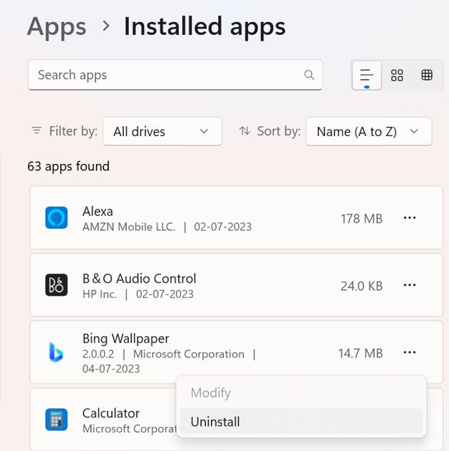 Uninstall option