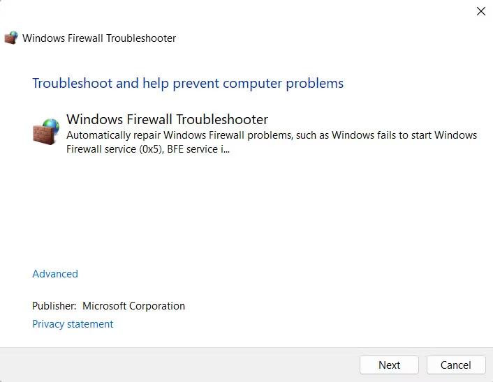 Windows Firewall Troubleshooter