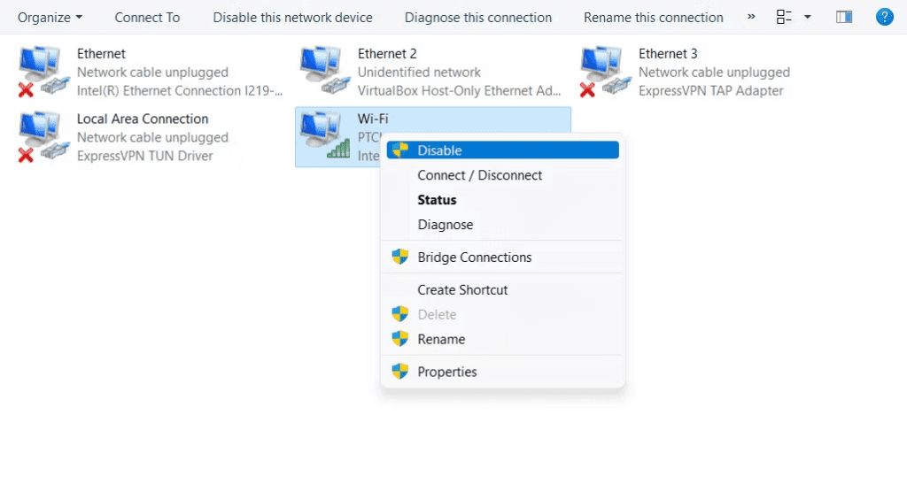 context menu