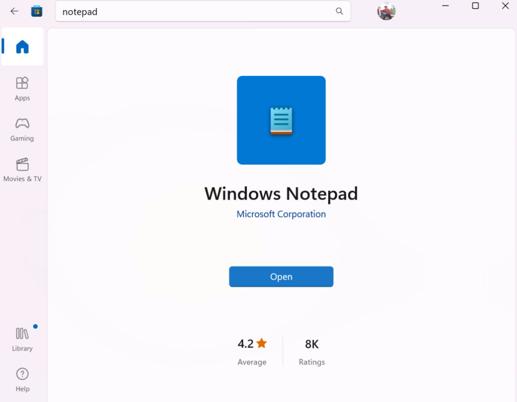 update the Notepad app