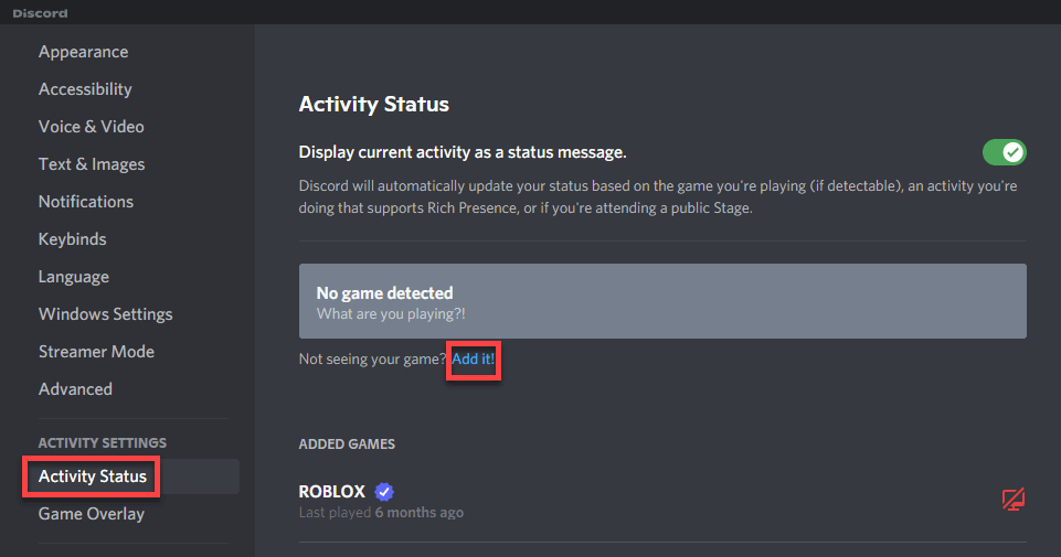 Activity Status tab