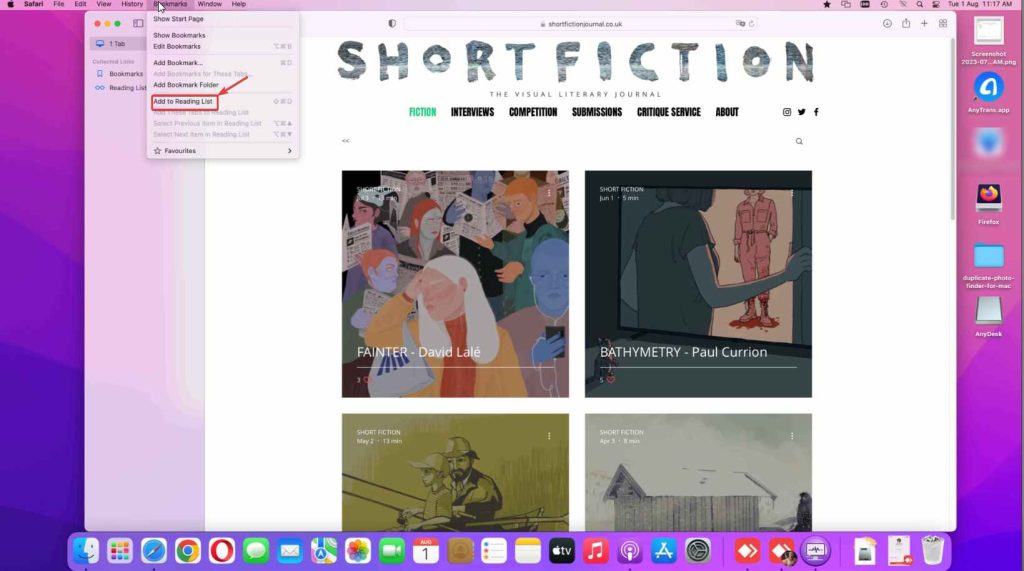 Click on Bookmarks