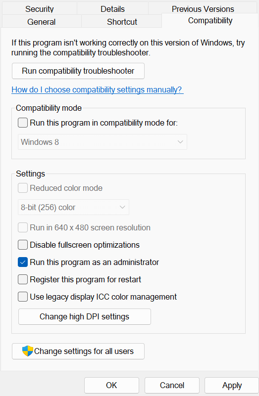 Compatibility tab