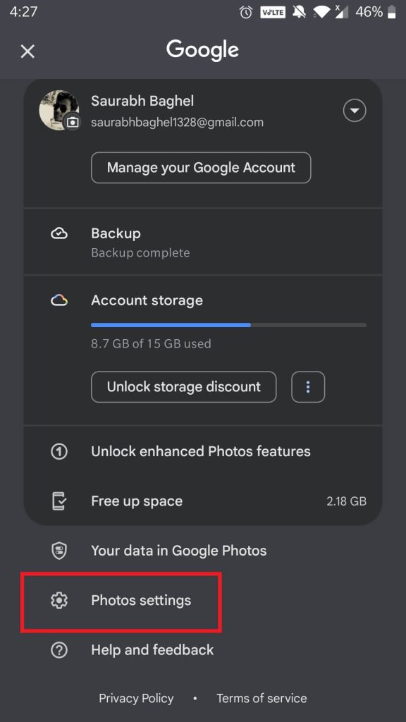 Photos settings