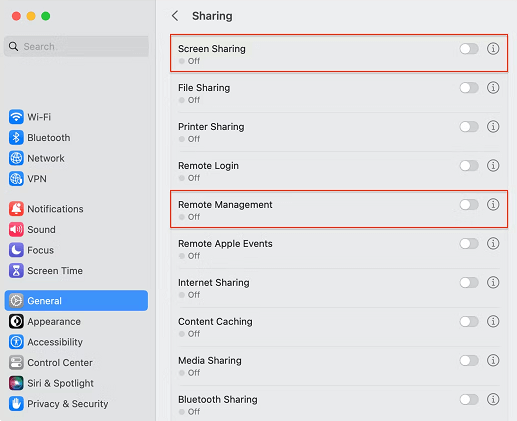 Screen Sharing is disabled