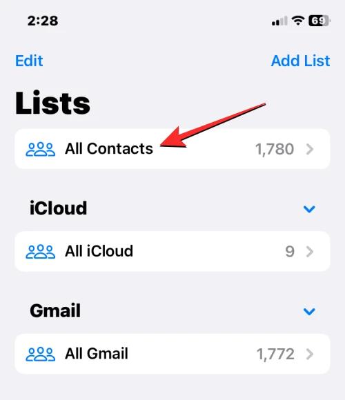 Select the All Contacts Option