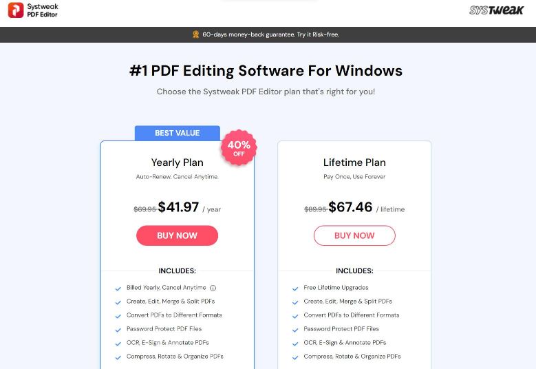 Systweak PDF Editor Pricing