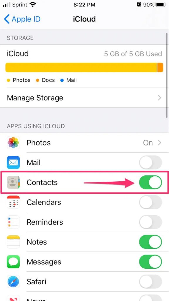 Turn OFF and ON iCloud Contacts