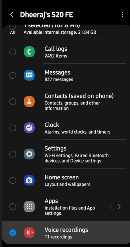 call recordings in the data type