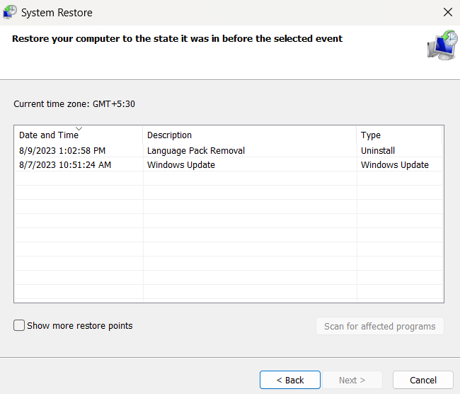 restore point