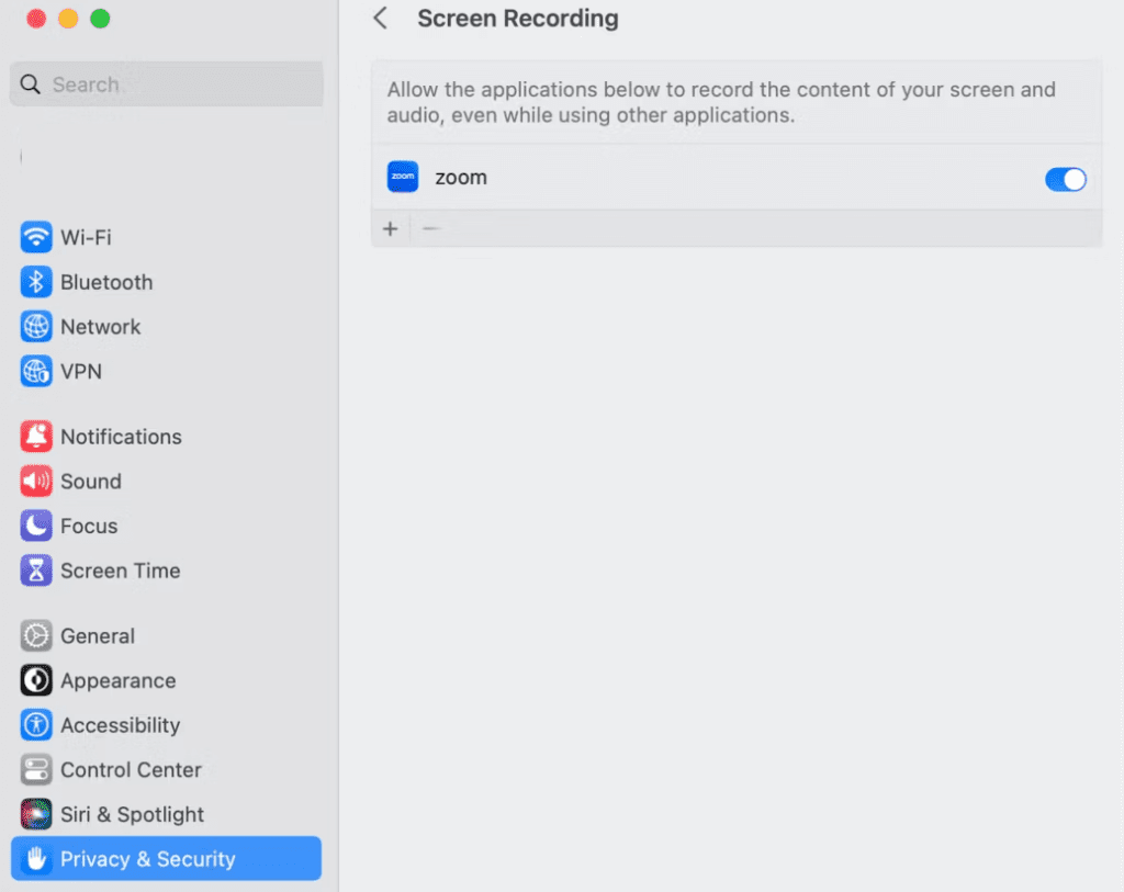 screen recording permissions