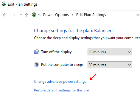 Change advanced power settings