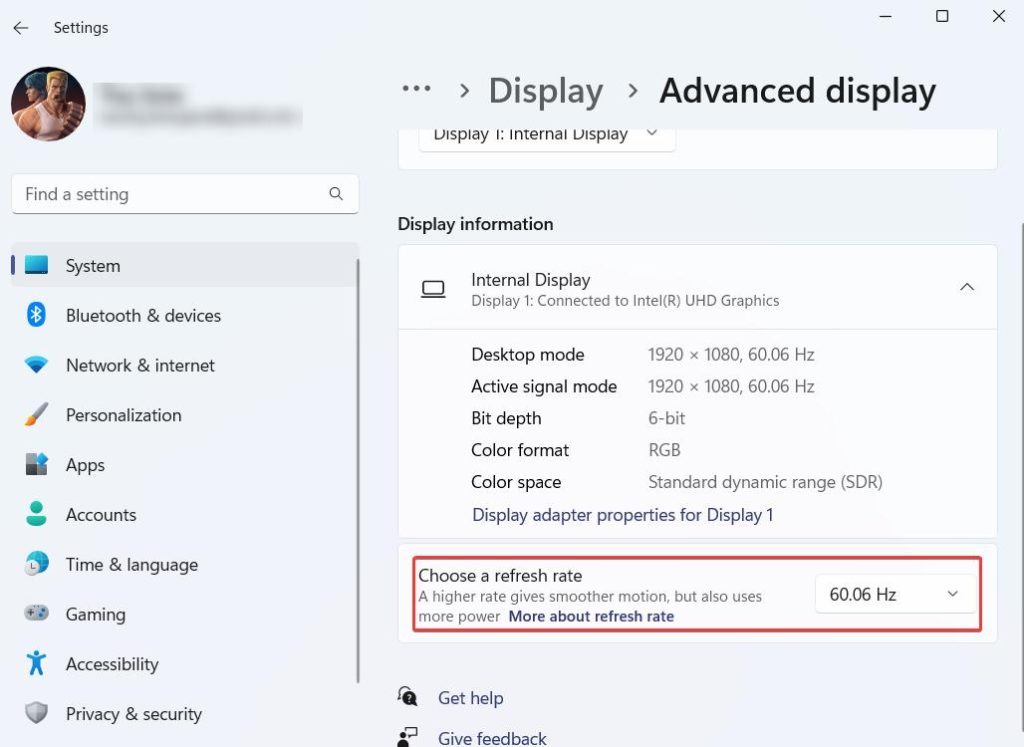 Choose a refresh rate