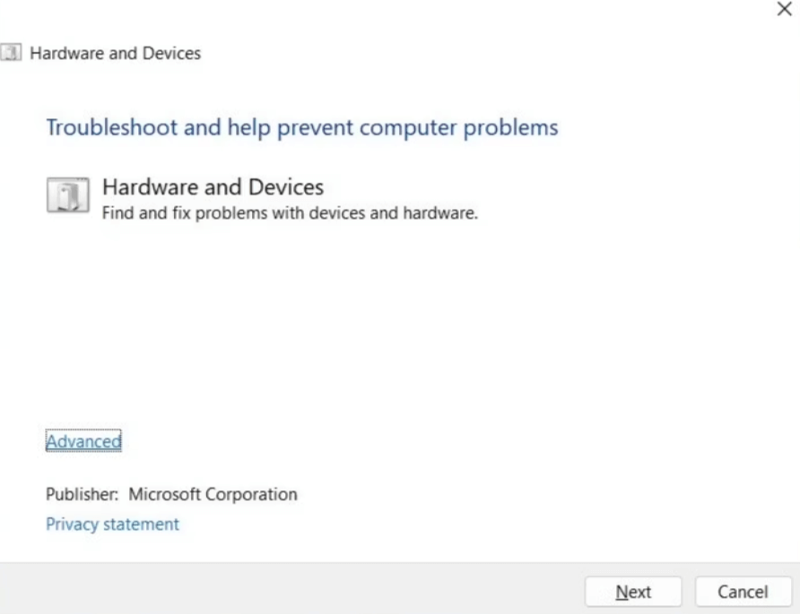 Hardware and Devices pane