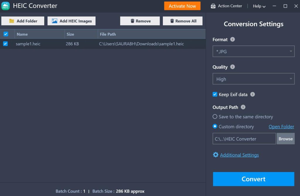 Heic converter interface