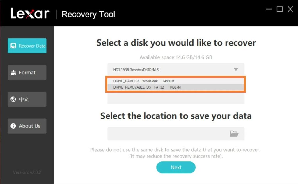 Lexar Recovery Software Interface