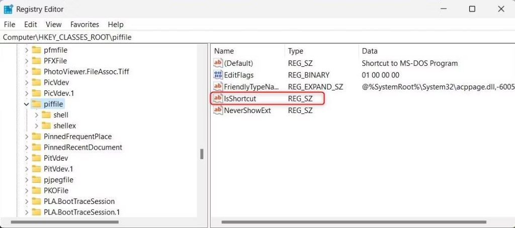 NoIsShortcut key