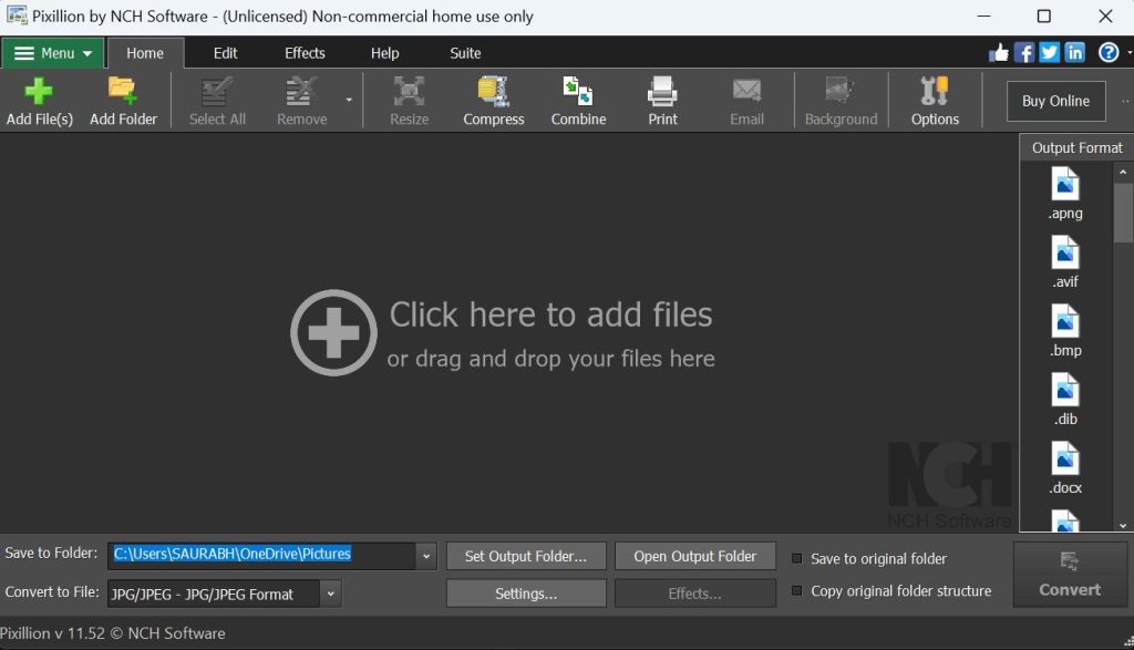 Pixillion Image Converter interface