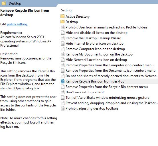 Remove Recycle Bin icon