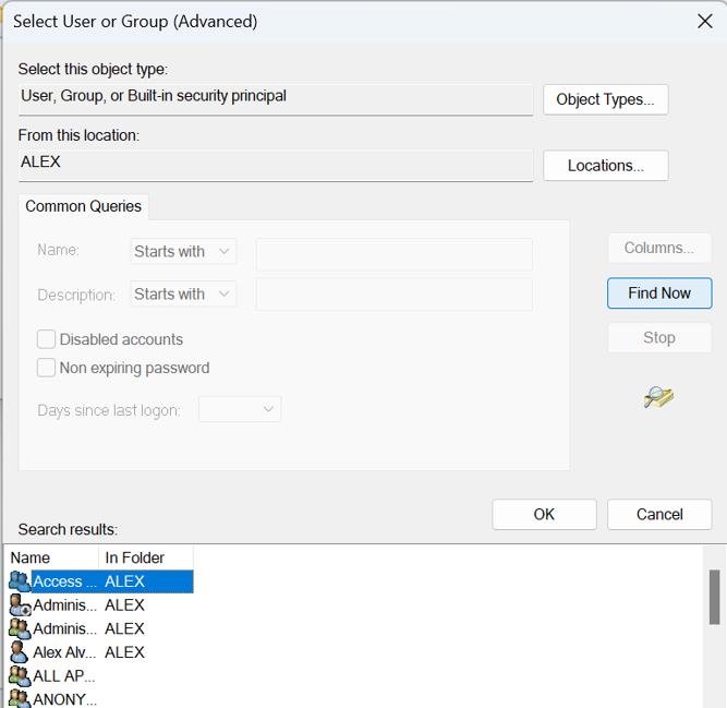 Select User or group