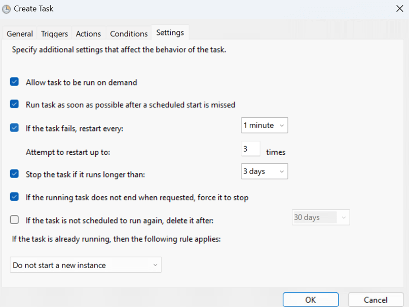 Settings tab