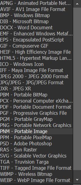 Supported image formats