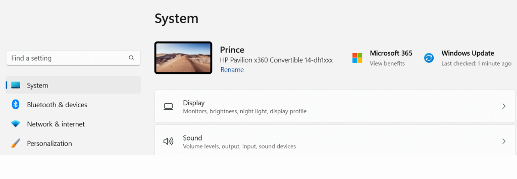 System tab