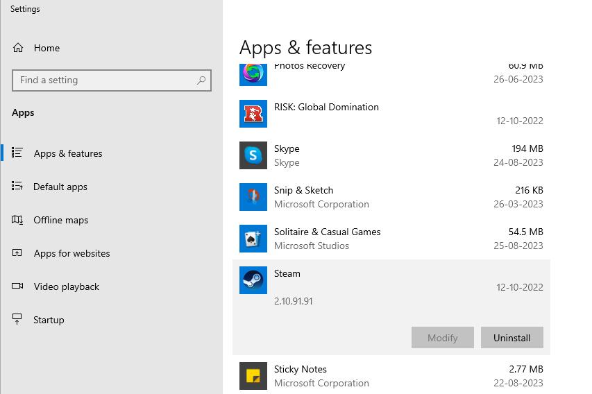 Uninstall button