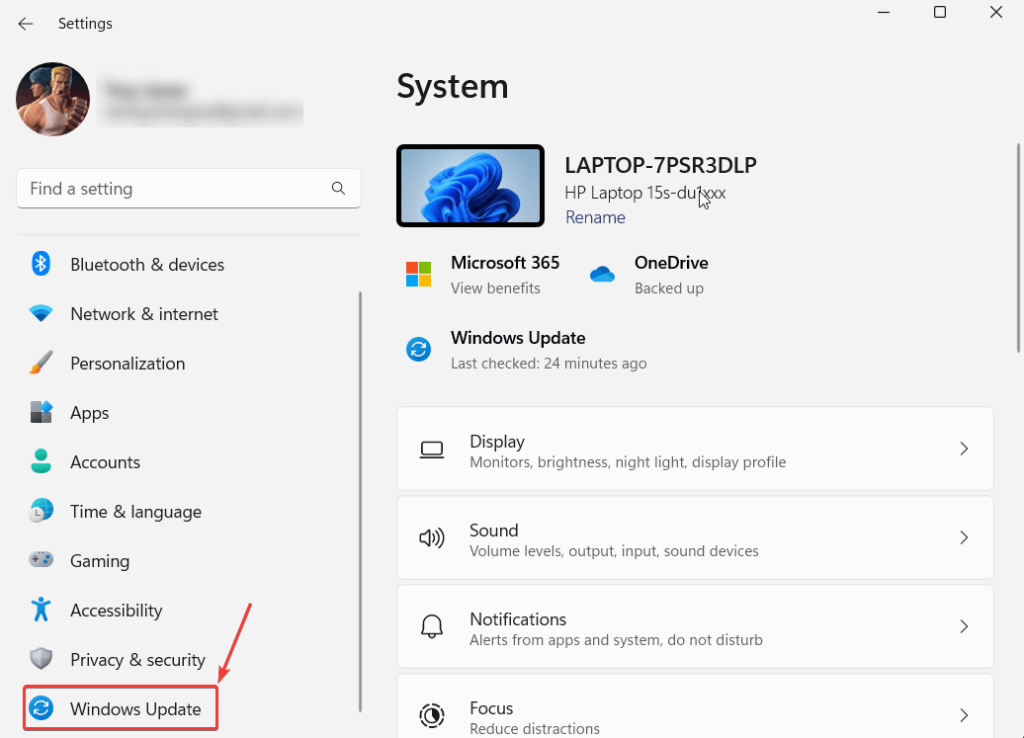 click on Windows Update