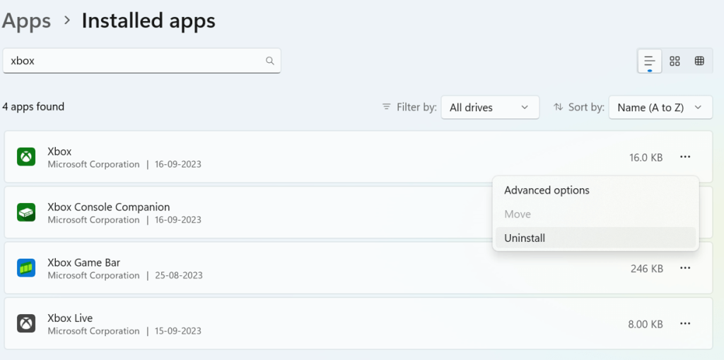 context menu