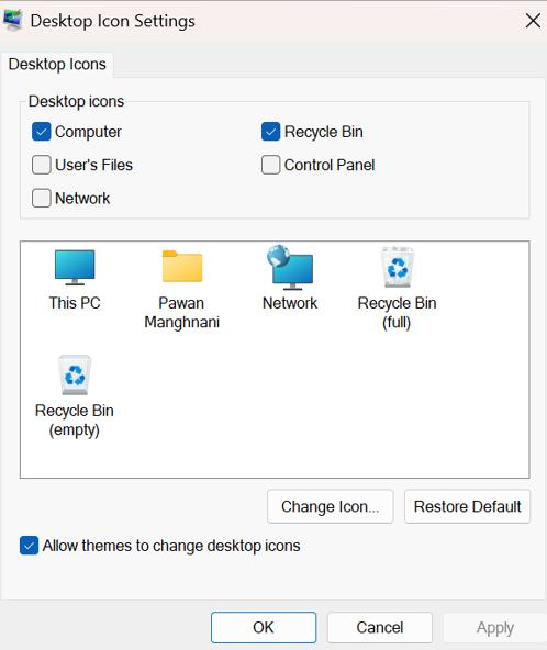 desktop setting for icon