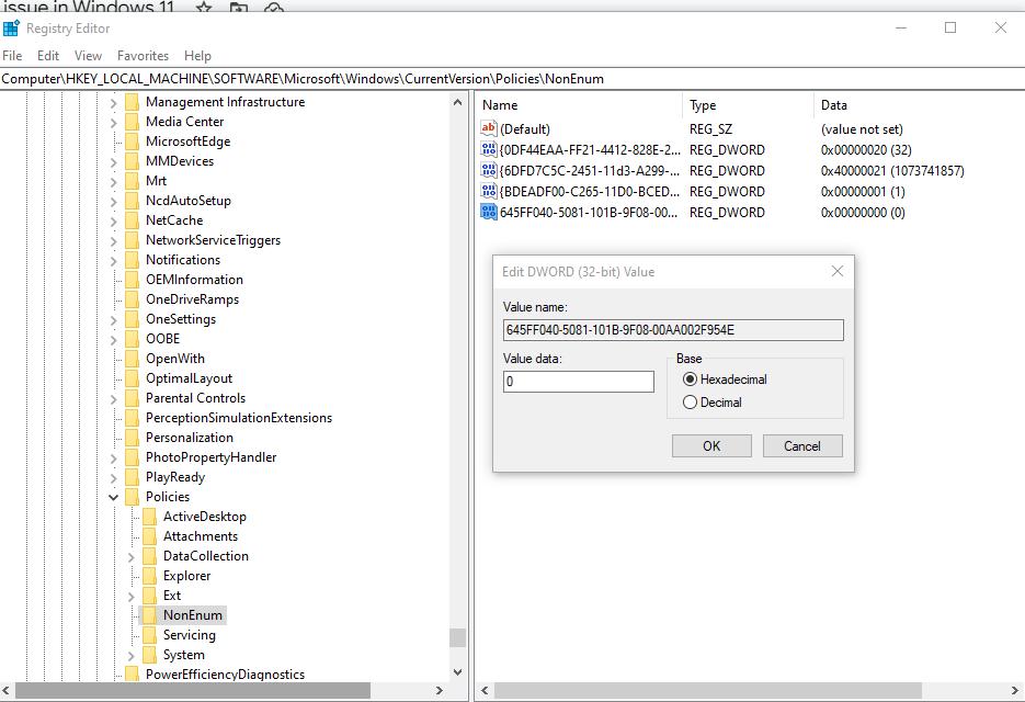 registry entries