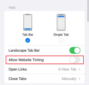 Allow Website Tinting