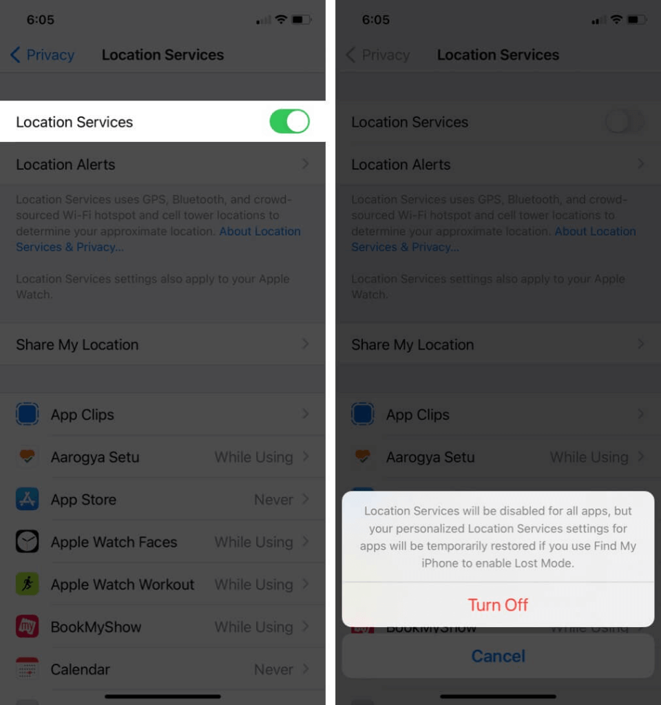 Location Services turn off