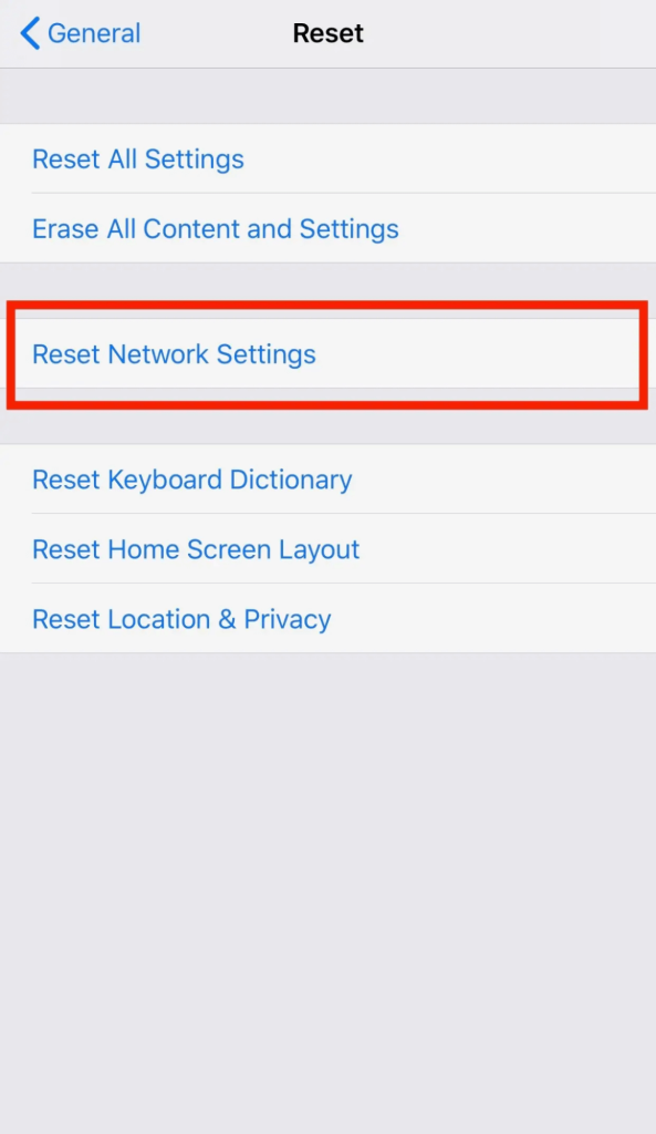 Reset network settings