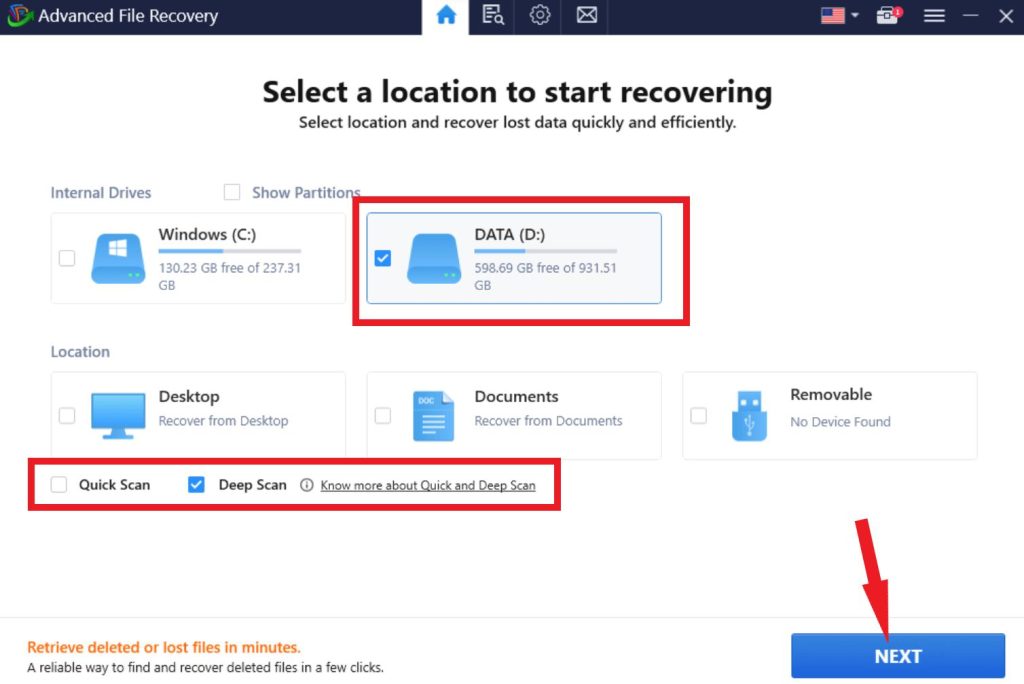 Select scan type
